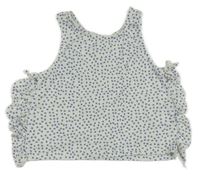 Bielo-modrý vzorovaný crop top s volánikmi Zara