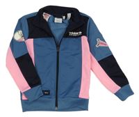 Modro-černo-růžová sportovní propínací mikina s Mickeym Adidas