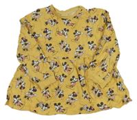 Horčicová tepláková šatová mikina s Mickeym a Minnie George
