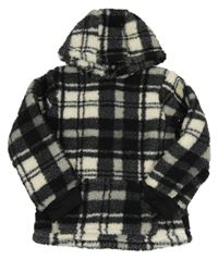 Černo-bílá kostkovaná oversize huňatá mikina s kapucí Tu