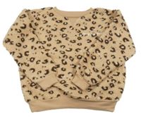 Béžovo-hnedo-biela huňatá mikina s leopardím vzorom Primark