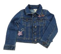 Tmavomodrá rifľová crop bunda s hviezdami a jednorožcom Monsoon