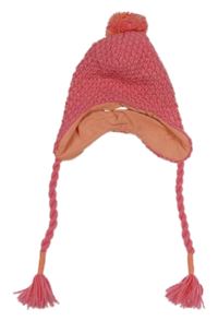 Neonově růžovo-oranžová čepice s bambulí Decathlon