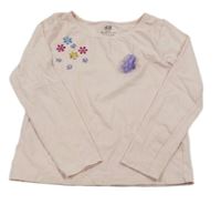 Světlerůžové triko s květy z kamínků H&M