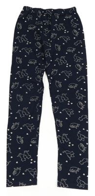 Tmavomodré legíny so srdiečkami a kočičkami Kids