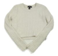 Smotanový rebrovaný chlpatý crop sveter New Look