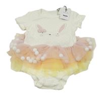 Bílo-růžovo-barevné puntíkaté body s čumákem a tylovou sukní Tu