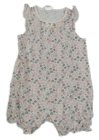 Bílo-šedo-růžový květovaný kraťasový overal H&M