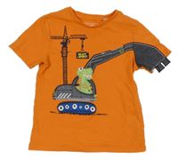 Oranžové tričko s bagrem C&A