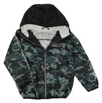 Černo-zelená army šusťáková jarní bunda s nápisy a kapucí Next