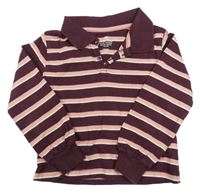 Vínovo-růžovo-bílé pruhované crop triko s límečkem H&M