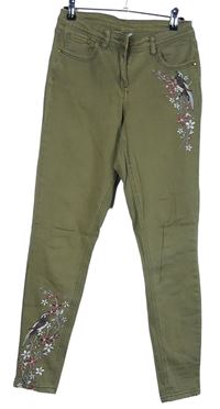 Dámske khaki skinny rifle s výšivkami George