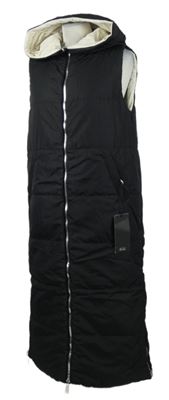 Nové - Dámská černá/smetanová šusťáková zateplená maxi vesta s kapucí 