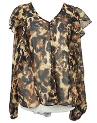 Dámská černo-hnědá vzorovaná šifonová halenka s volánky George 