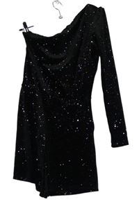 Dámský černý třpytivý sametový kraťasový asymetrický overal Tally Weijl 