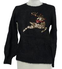 Dámsky čierny chlpatý sveter so sobem z flitrů Peacocks