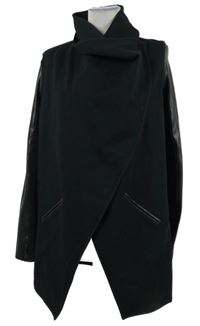 Dámský černý kabát s koženkovými pruhy Spanx 