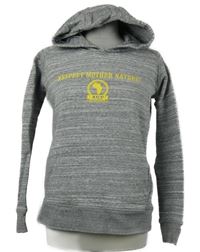 Dámska sivá melírovaná mikina s nápisom a kapucňou