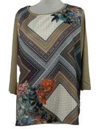 Dámské béžovo-barevné vzorované triko s kamínky Blanxart 