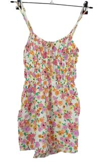 Dámský bílo-barevný květovaný letní overal Bershka 