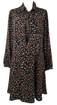 Dámske čeno-červené kvietkovane košeľové šaty Papaya