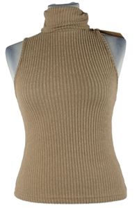 Nové - Dámský béžový žebrovaný úpletový crop top s rolákem Shein 