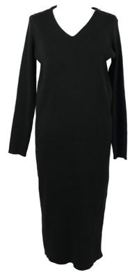 Dámské černé svetrové žebrované dlouhé šaty s gombíky Et Vous