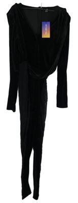 Nové - Dámský černý sametovo/tylový elastický overal Shein 