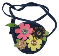 Dámská tmavomodrá kytičkovaná crossbody kabelka 