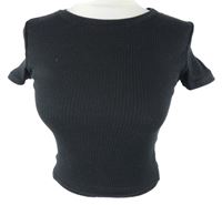 Dámske čierne rebrované crop tričko H&M