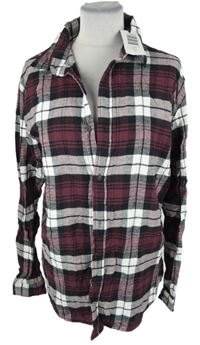 Nové - Pánska čierno-vínovo-biela kockovaná košeľa Jack & Jones