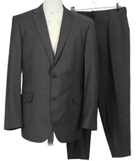 2set - Pánský hnědý proužkovaný společenský oblek