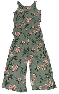 Khaki kvetovaný ľahký nohavicový overal H&M