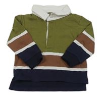 Kaki-hnedo-tmavomodré polo tričko s proužkem Primark