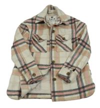 Bielo-béžovo-ružovo-sivá kockovaná vlnená podšitá bunda F&F