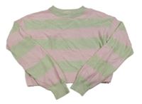 Zeleno-ružový pruhovaný crop sveter H&M