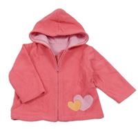 Růžová fleecová propínací mikina se srdíčky a kapucí George