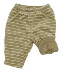 Béžové pruhované sametové zateplené kalhoty C&A