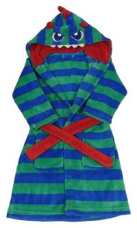 Modro-zelený pruhovaný chlupatý župan s kapucí - dinosaurus F&F