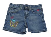 Modré riflové kraťasy s motýlky 