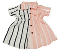 Ružovo-čierno-biele pruhované prepínaci košeľové šaty Shein