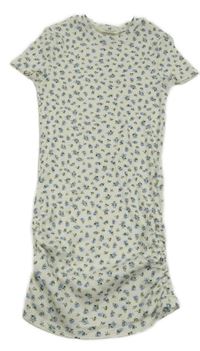 Biele rebrované šaty s modrými kvetinami H&M