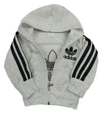 Bielo-antracitová melírovaná prepínaci mikina s pruhmi a kapucí Adidas