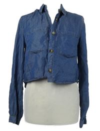 Dámská modrá crop halenka riflového vzhledu Stradivarius