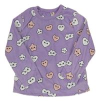Lila plyšové pyžamové triko se srdíčky Primark