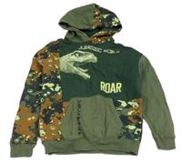Kaki-hnedá vzorovaná mikina s dinosaurom a kapucí - Jurský svět