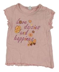 Svetloružové tričko s nápisom a motýly Topomini