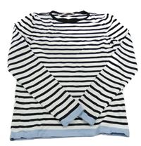 Čierno-bielo-svetlomodrý pruhovaný ľahký sveter Only