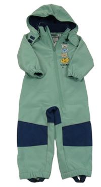 Zeleno-tmavomodrá softshellová kombinéza s pejsky a kapucí Lily & Dan