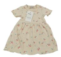 Nové - Béžové žebrované šaty s kytičkami a krajkou Dopodopo